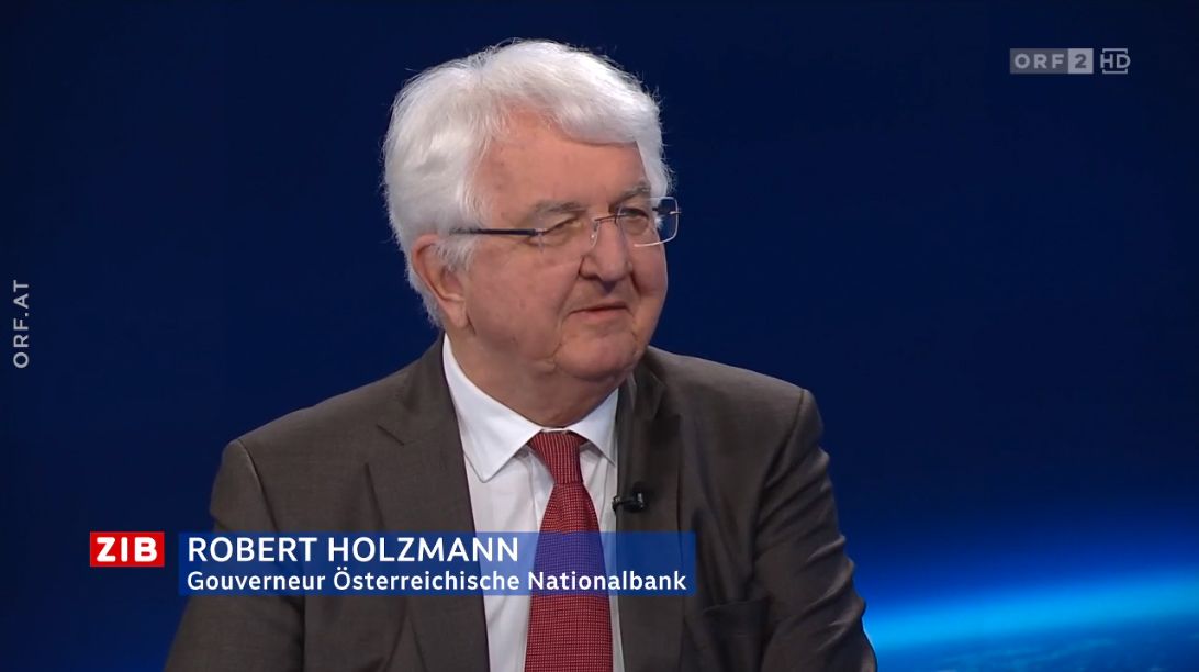 OeNB-Gouverneur Robert Holzmann zu Gast bei Armin Wolf in der ZIB2 am 20. März 2023.