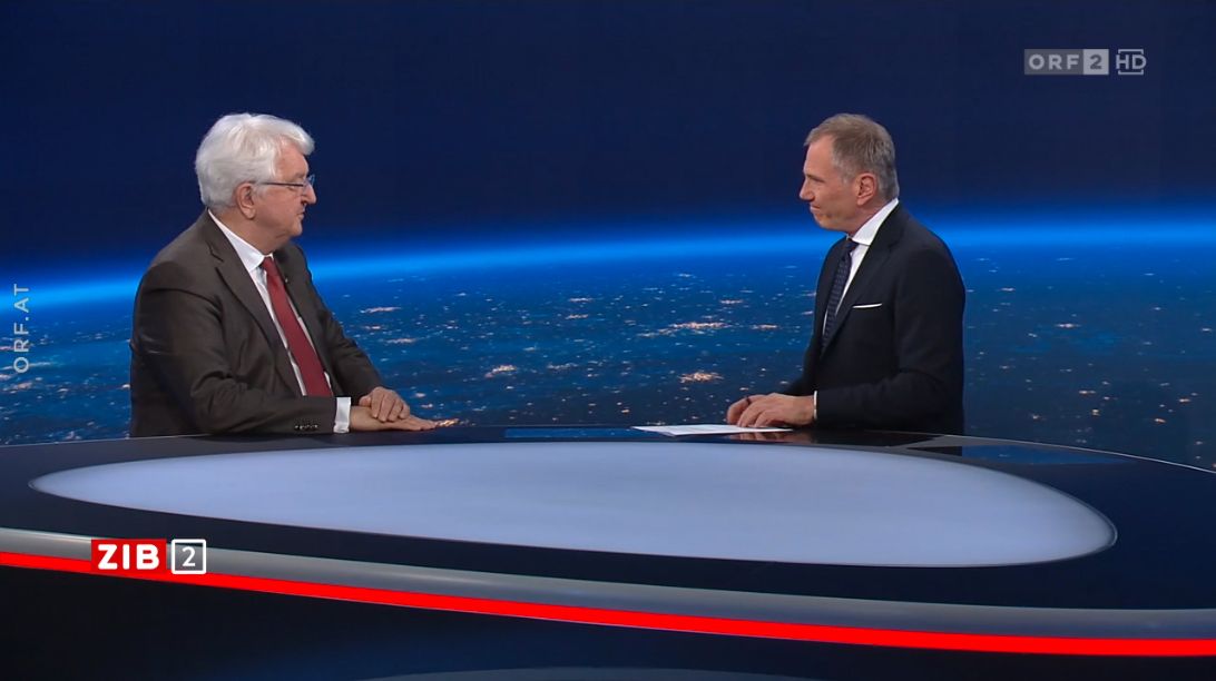 OeNB-Gouverneur Robert Holzmann zu Gast bei Armin Wolf in der ZIB2 am 20. März 2023.