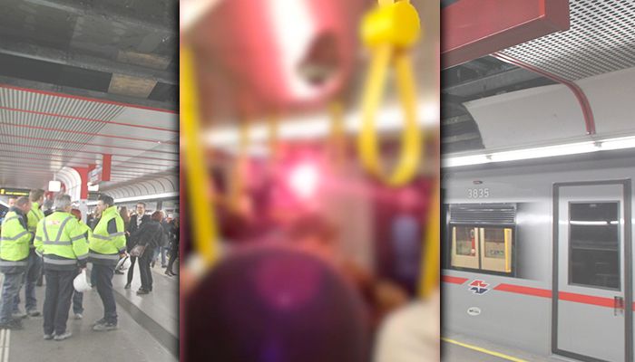Unfassbare Szenen in der U1: Rapid-Hooligans werden Bengalo in die U-Bahn.