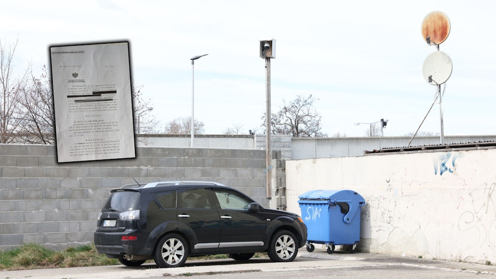 Dieser Brief hatte es in sich: Eine Wienerin erhielt neben einer 795€-Strafe auch gleich mehrere Gerichtsbeschlüsse. Im Foto: Die aufgestellte Kamera filmte alles mit.