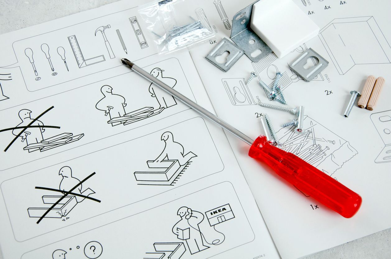Amsterdam, The Netherlands - July 18, 2011: IKEA instruction manual with screwdriver and screws