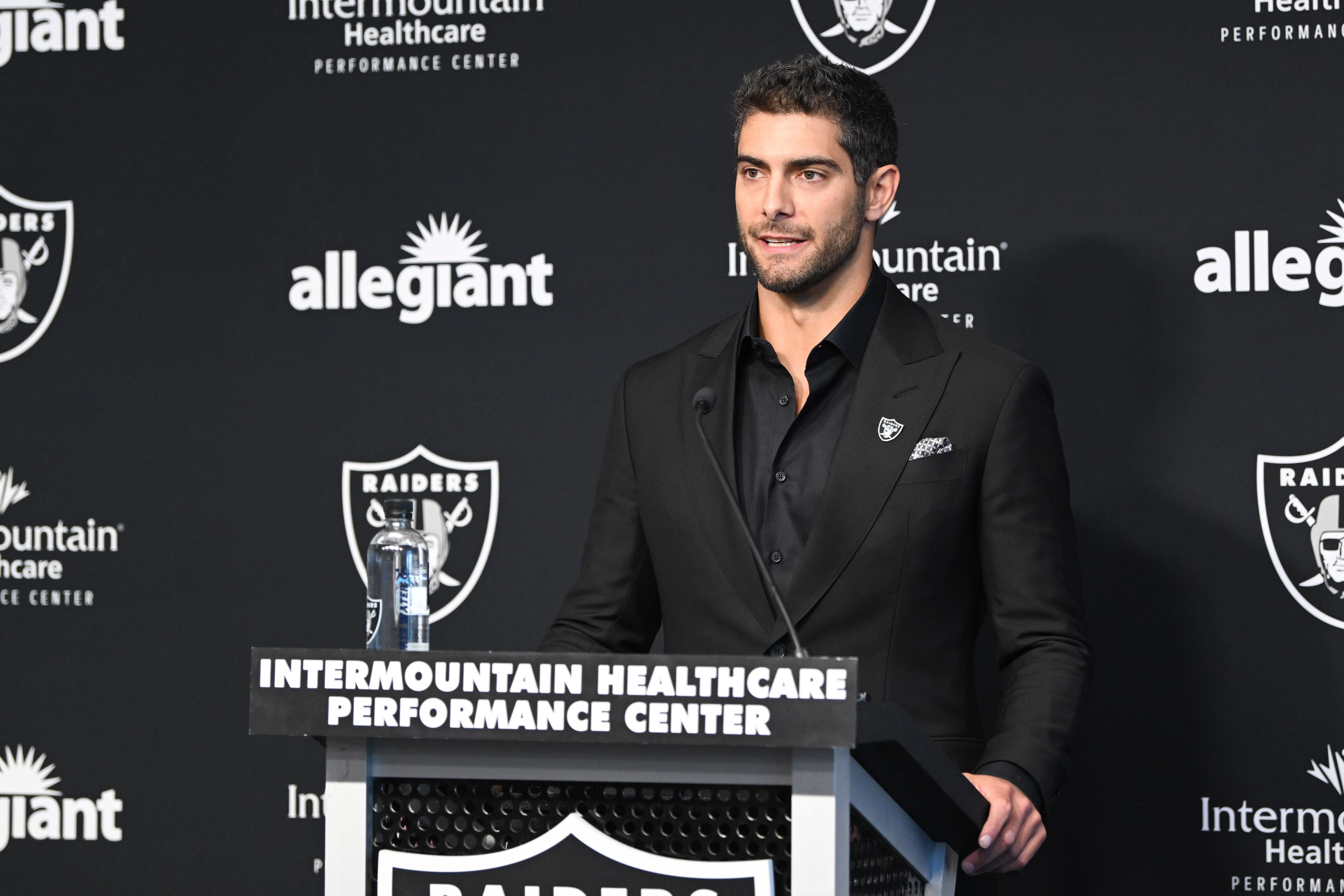 Neuzugang Garoppolo bei der Präsentation in Las Vegas.