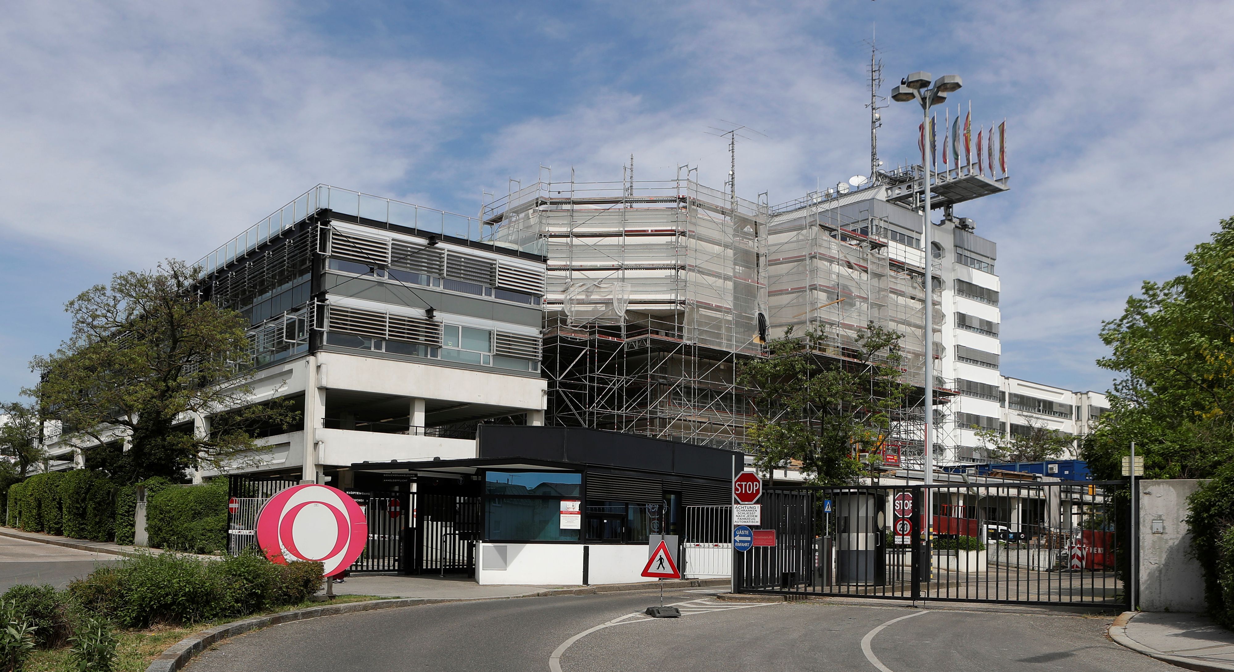 The logo of Austrian Broadcasting Corporation (ORF) is seen at the entrance of its headquarters in Vienna, Austria, April 30, 2018. REUTERS/Heinz-Peter Bader