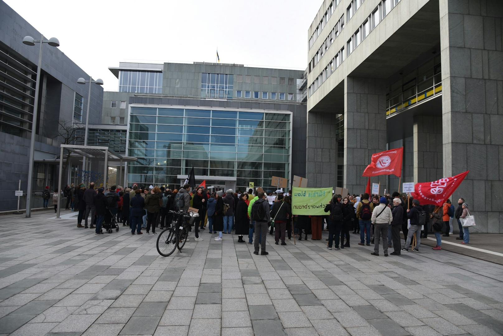 Die Teilnehmer protestierten kurz vor der Landtagssitzung in St. Pölten.