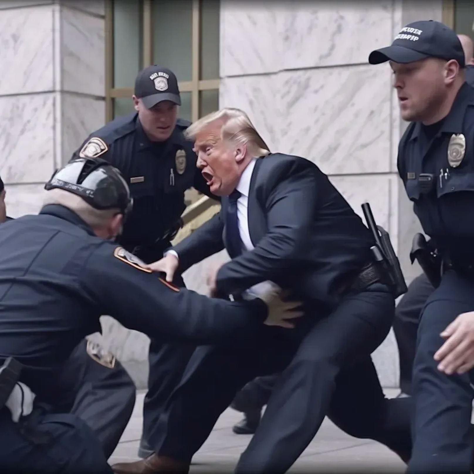 Die Bilder scheinen den ehemaligen Präsidenten mit einer Reihe von Polizisten zu zeigen. 
