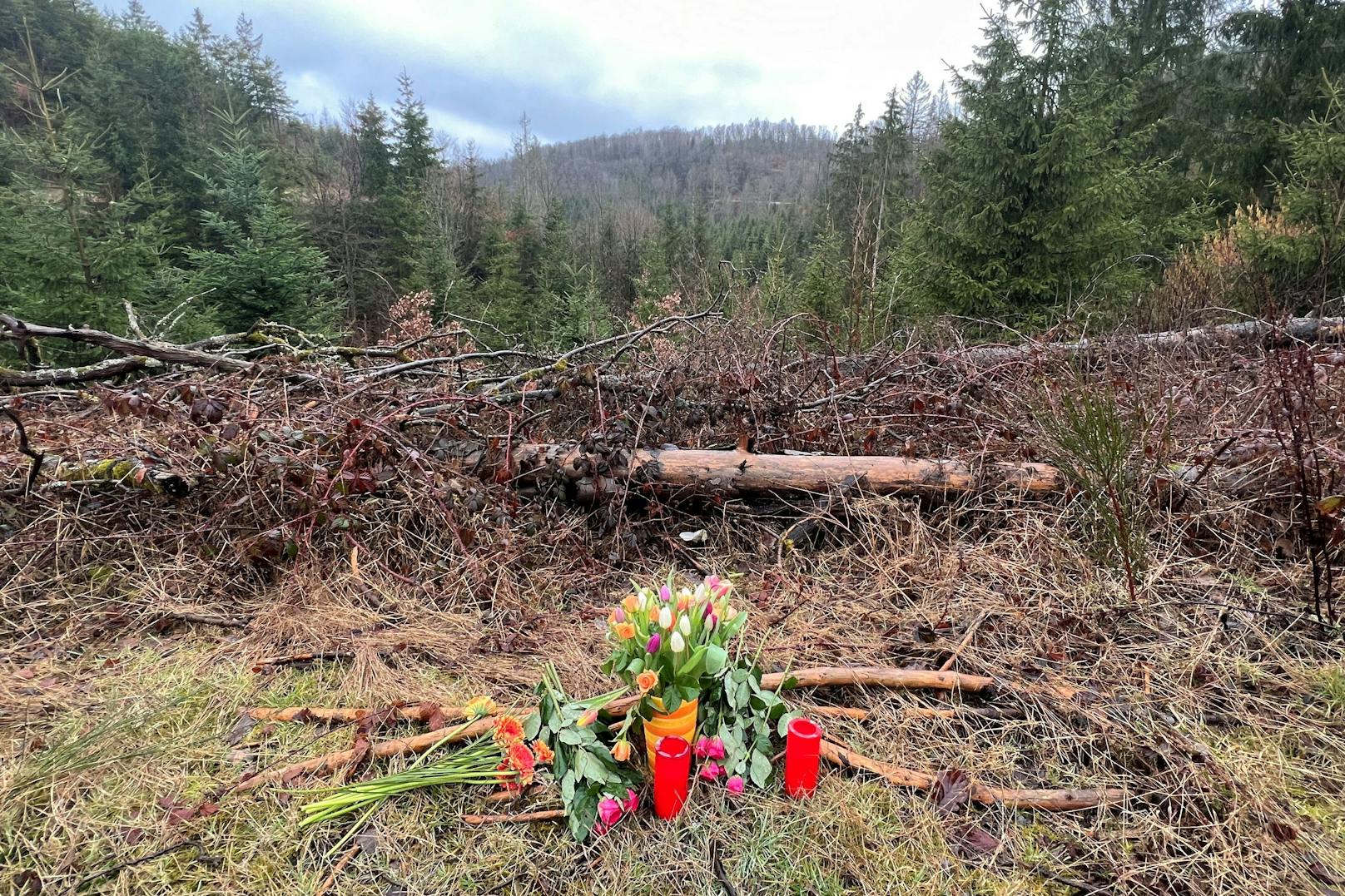 Blumen und Kerzen wurden an der Stelle platziert, an dem die Leiche der zwölfjährigen Luise gefunden worden war.