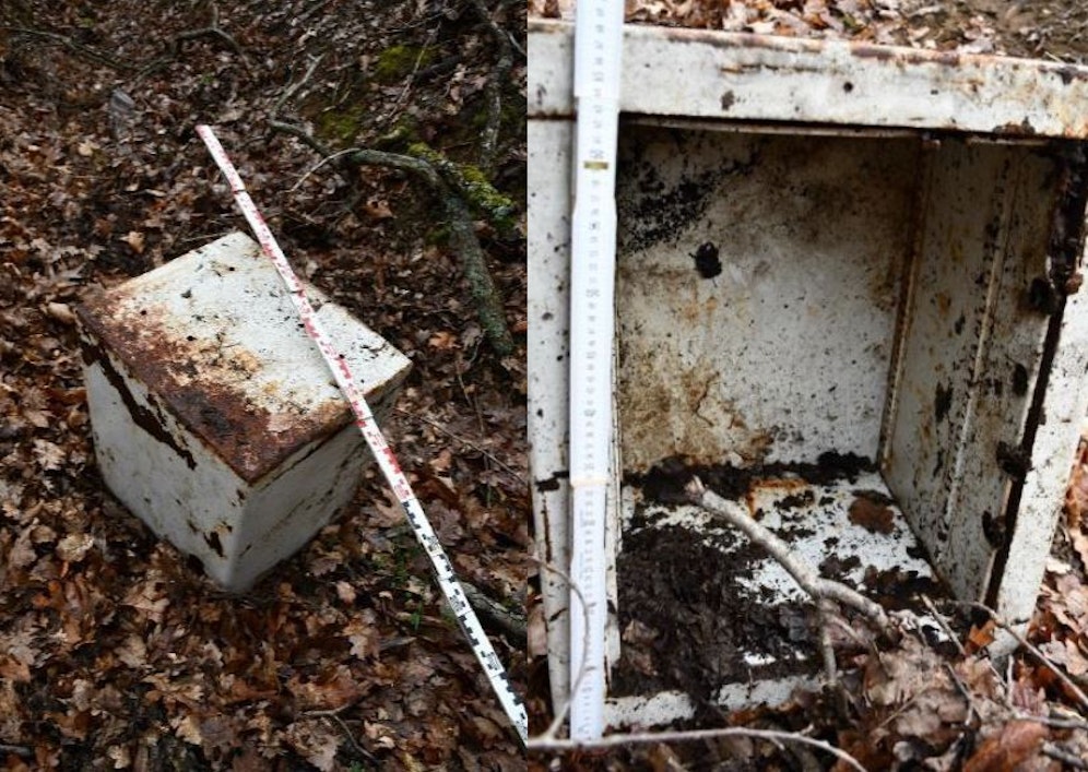 Dieser Tresor wurde in einem Waldgebiet zwischen Burg und Eisenberg im Burgenland gefunden.