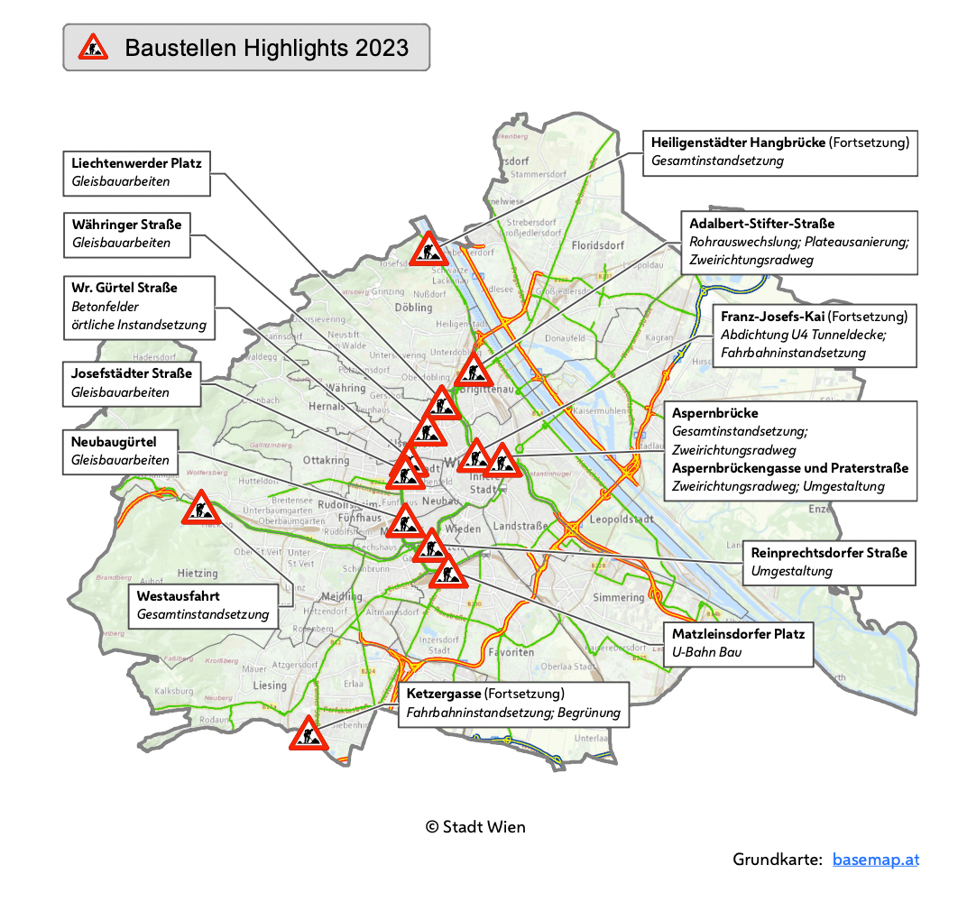 13 Baustellen-Highlights starten noch 2023 in Wien.