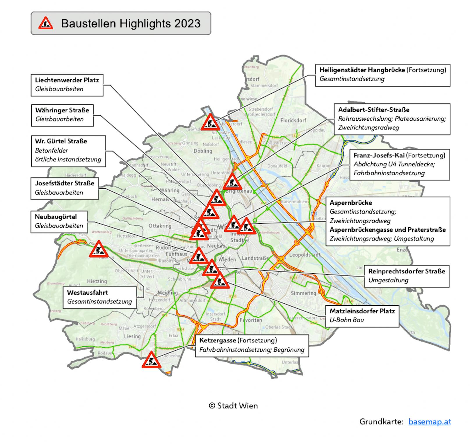 13 Baustellen-Highlights starten noch 2023 in Wien.