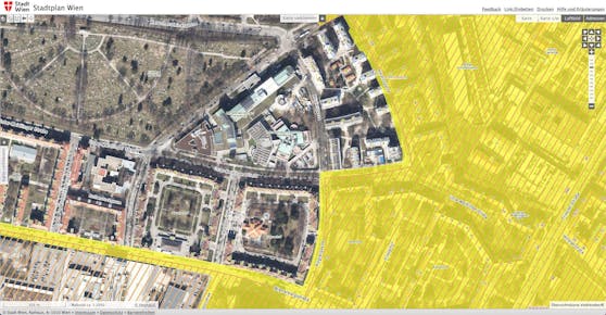 Der digitale Stadtplan zeigt: Das Parkpickerl für den 10. Bezirk (gelb markiert) gilt nicht in der gesamten Köglergasse.&nbsp;
