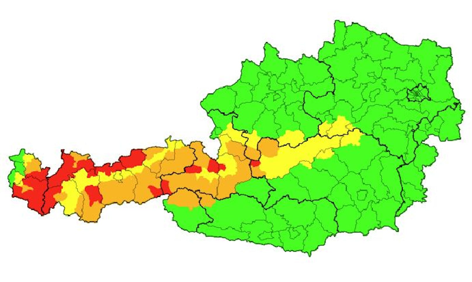 Entsprechend wurde besonders in Tirol und Vorarlberg Warnstufe Rot ausgegeben.