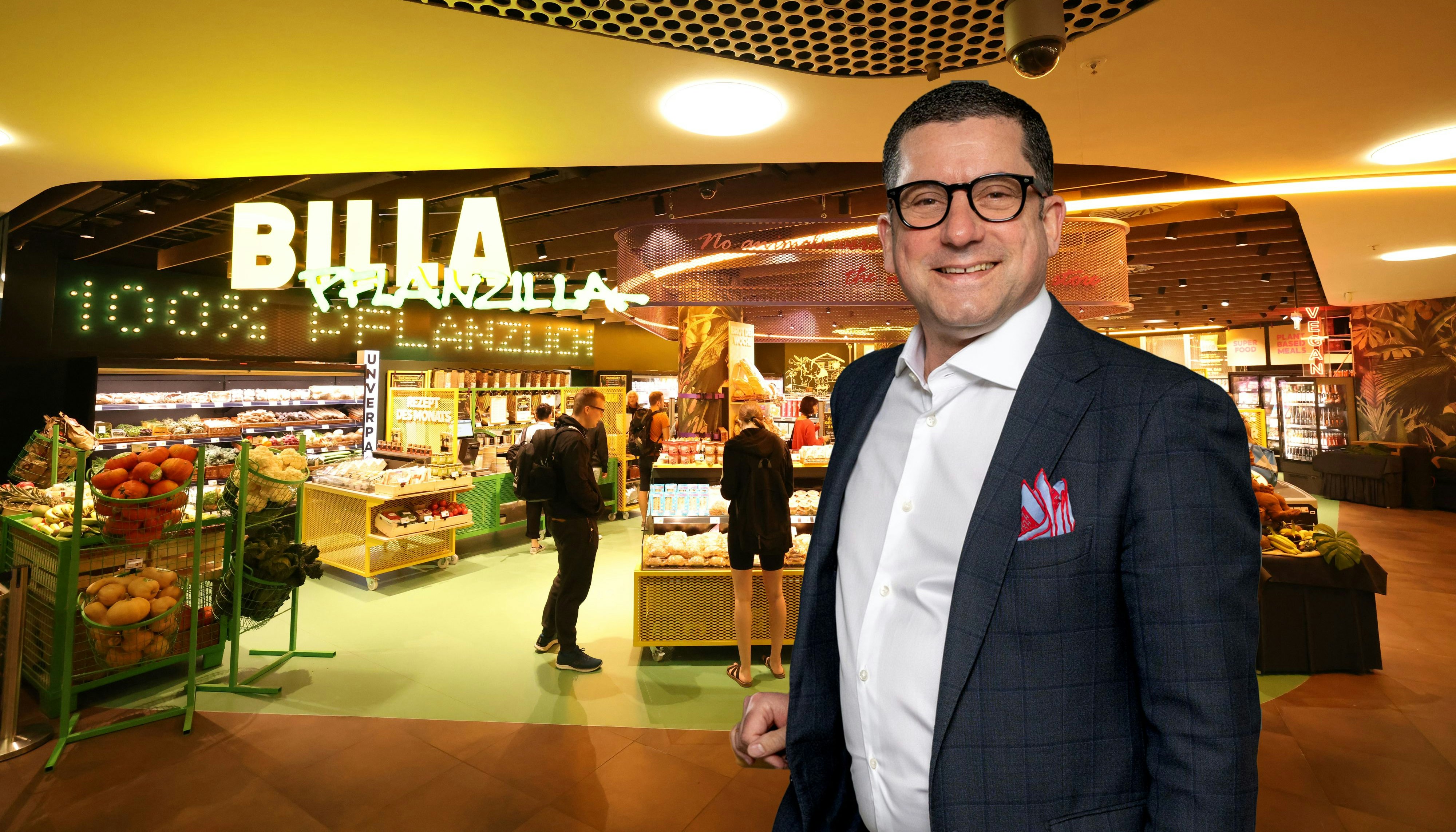 Billa Pflanzilla und Rewe-Vorstand Marcel Haraszti