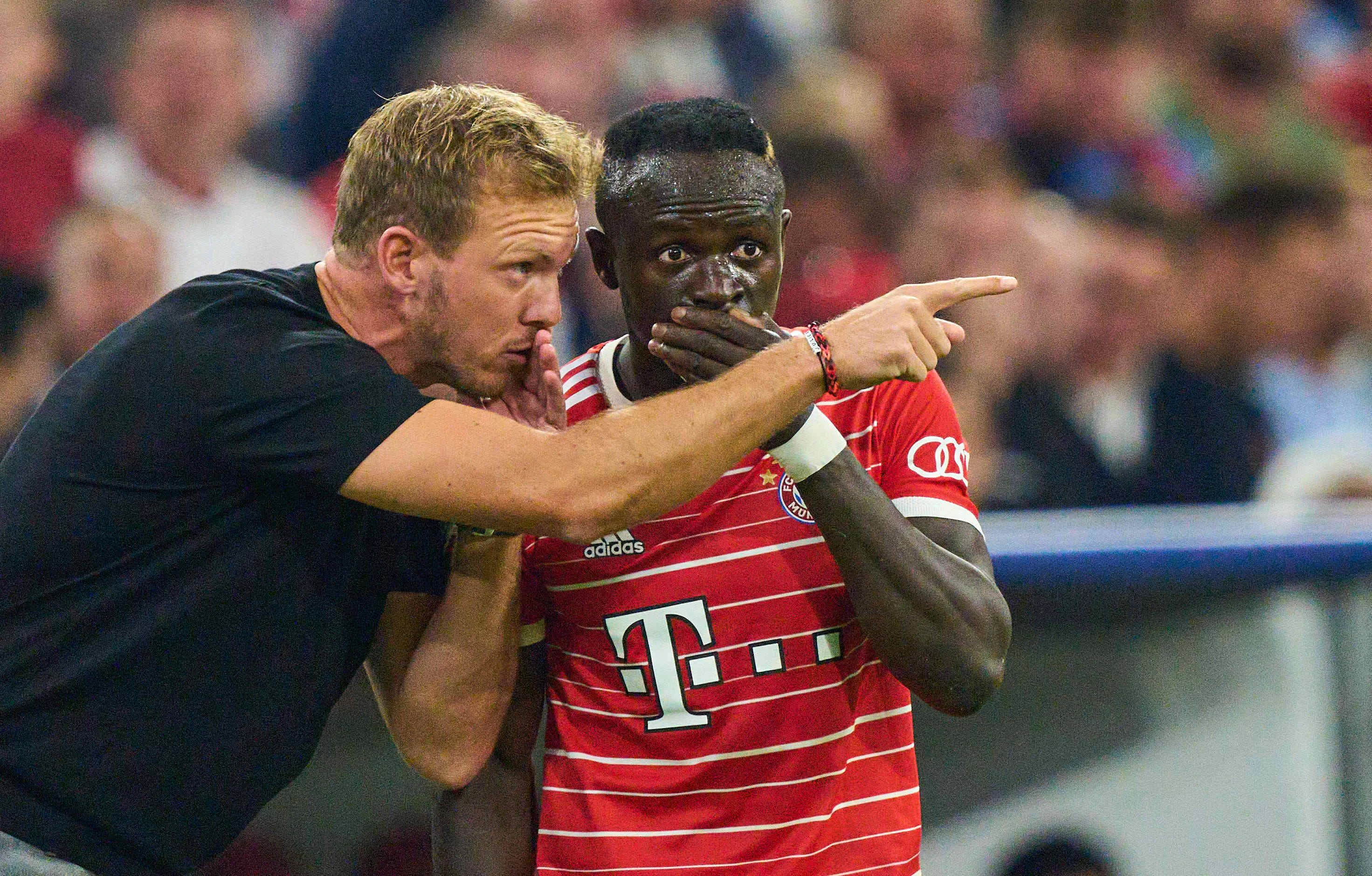 Trainer Julian Nagelsmann FCB, team manager, headcoach, coach, Sadio Mane FCB 17 in the match FC BAYERN MUENCHEN - FC Barcelona, Barca of football UEFA Champions League, group stage, group C, match day 2, in season 2022/2023 in Munich, Sept 13, 2022. Gruppenphase, FCB 