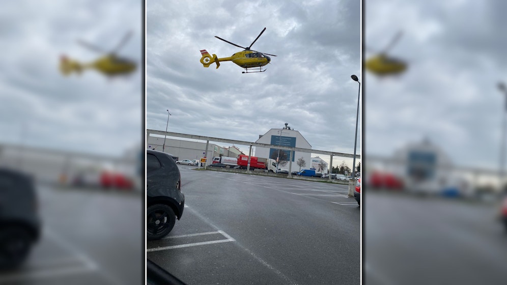 Ein Rettungsheli landete nach einem Arbeitsunfall in Wien-Liesing.