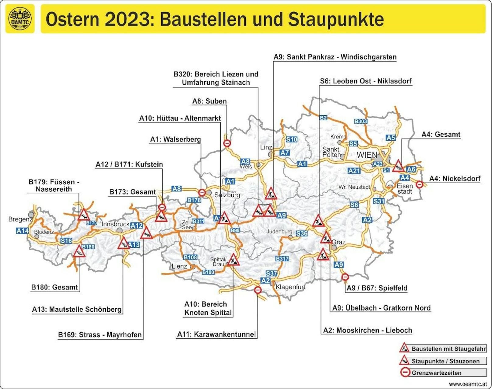 Staupunkte und verkehrsrelevante Baustellen im Osterreiseverkehr.