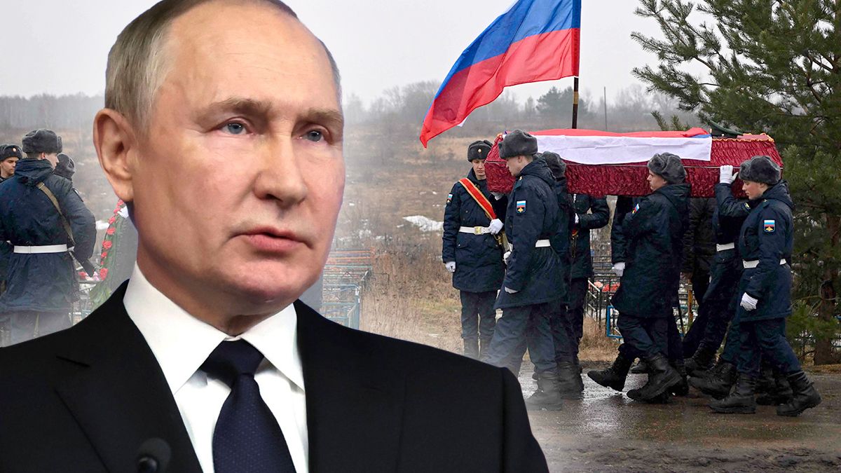 Wladimir Putins Armee muss horrende Verluste einstecken. Im Bild: Trauerprozession für einen gefallenen russischen Soldaten in Bogoroditsk am 24. März 2023.