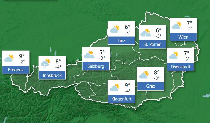 Die Tagestemperaturen am Mittwoch, 5. April