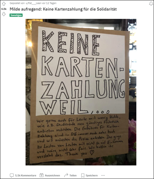 Die Top 5: Virale Posts auf Reddit - Keine Kartenzahlung für die Solidarität, Kündigungserfahrungen, Verbote die man mittragen würde.