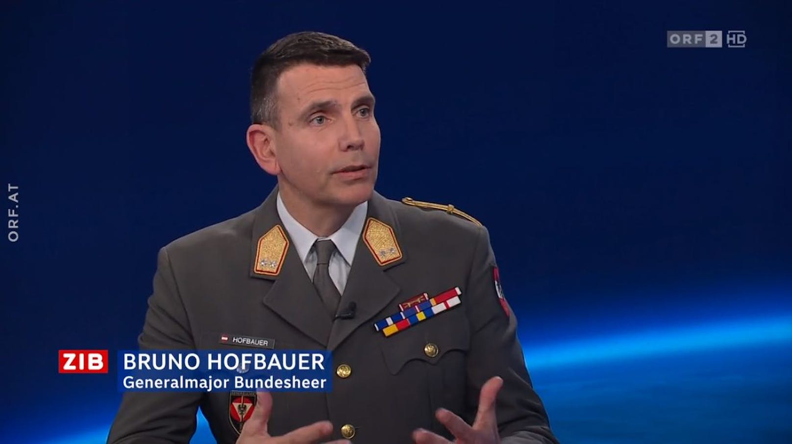 Generalmajor Bruno Günter Hofbauer ist Planungschef des Österreichischen Bundesheeres. Am 3. April analysierte er in der ZIB2 mit Armin Wolf die Lage in der Ukraine.