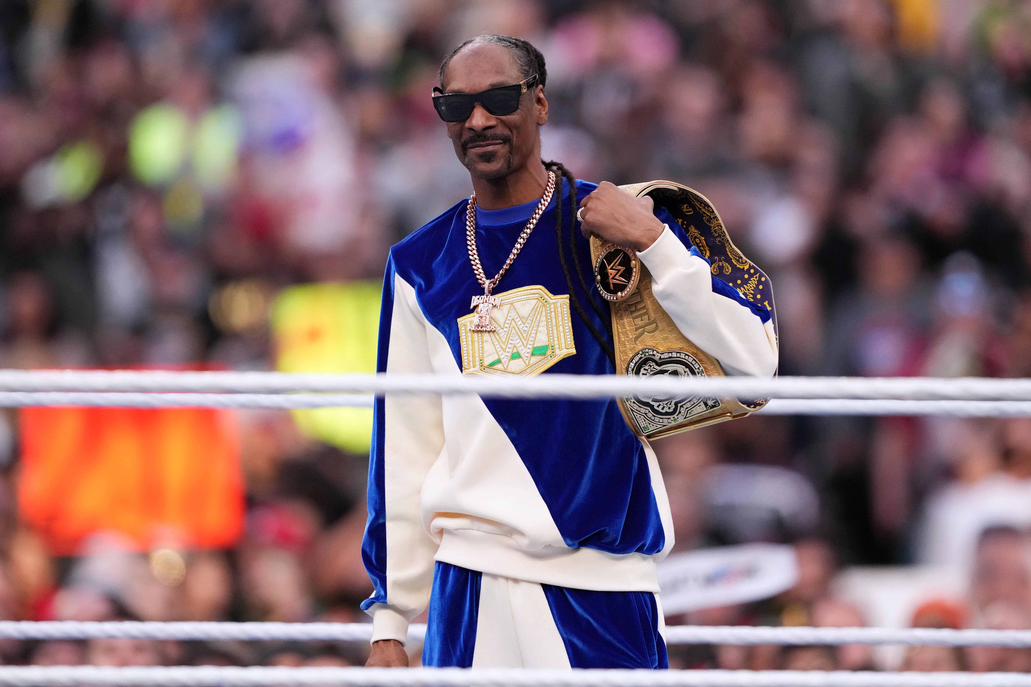 Wrestling: WWE Wrestlemania Night 2 Apr 2, 2023 Inglewood, CA, USA Snoop Dogg during Wrestlemania Night 2 at SoFi Stadium. Inglewood SoFi Stadium CA USA, EDITORIAL USE ONLY PUBLICATIONxINxGERxSUIxAUTxONLY Copyright: xJoexCamporealex 20230402_jca_aa9_002