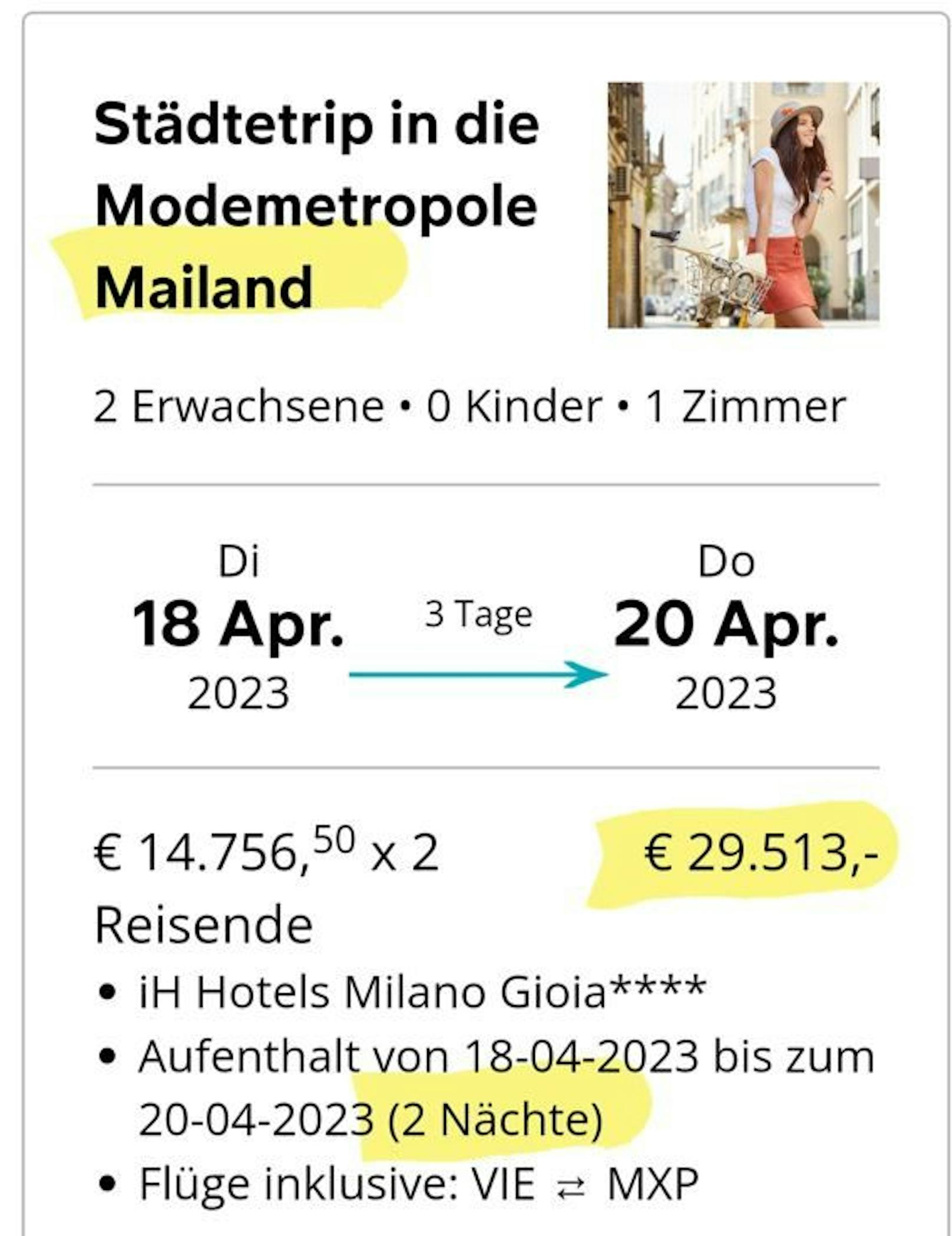 29.513 Euro sollte laut Vorberechnung der Städtetrip nach Mailand kosten.