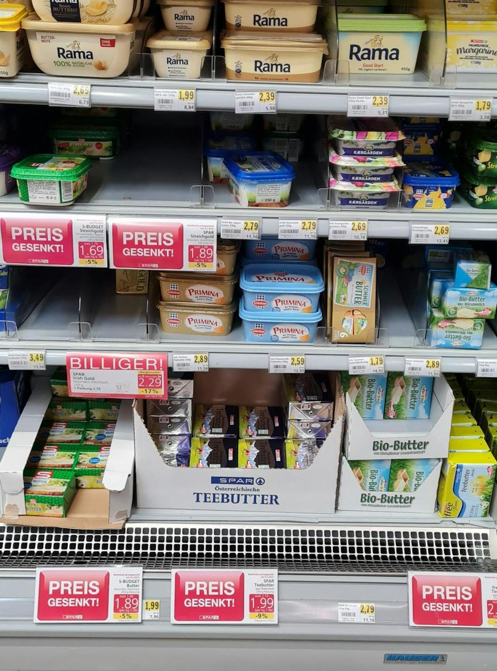 Preis gesenkt! Die Butter ist wieder ab 1,69 Euro zu haben.