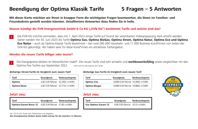 Info-Schreiben der EVN