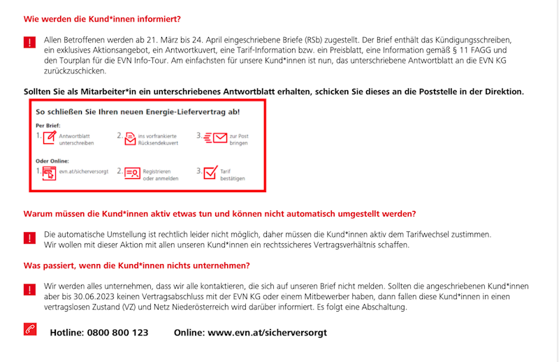 Info-Schreiben der EVN