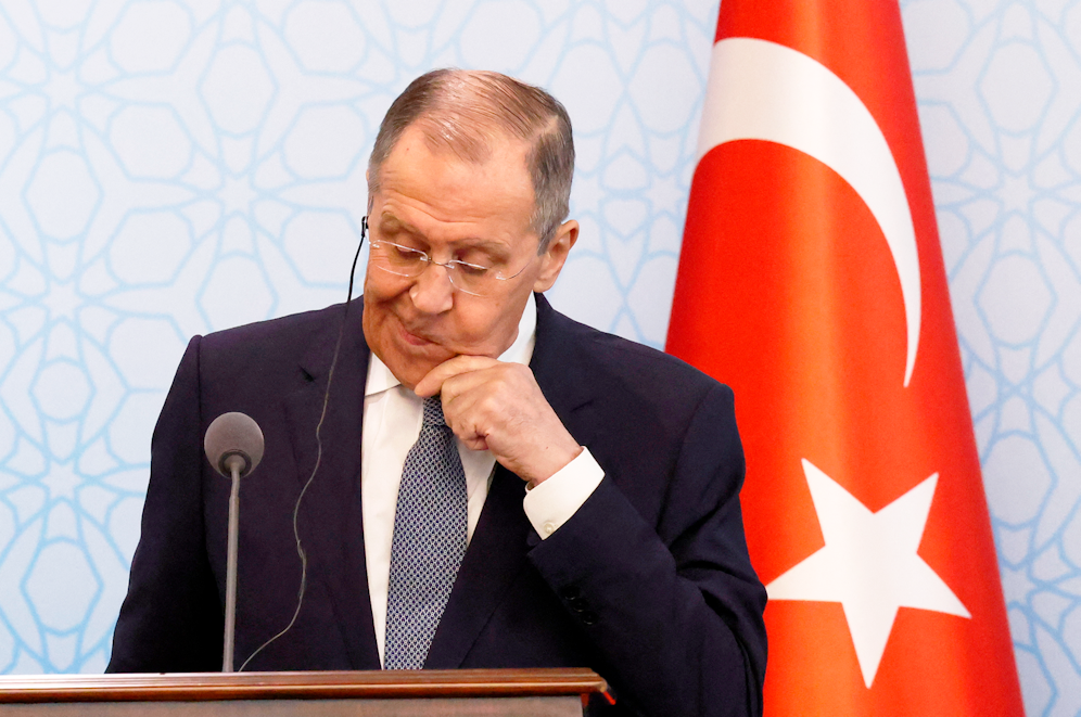 Russlands Außenminister Sergei Lawrow im Rahmen der Pressekonferenz in Ankara.