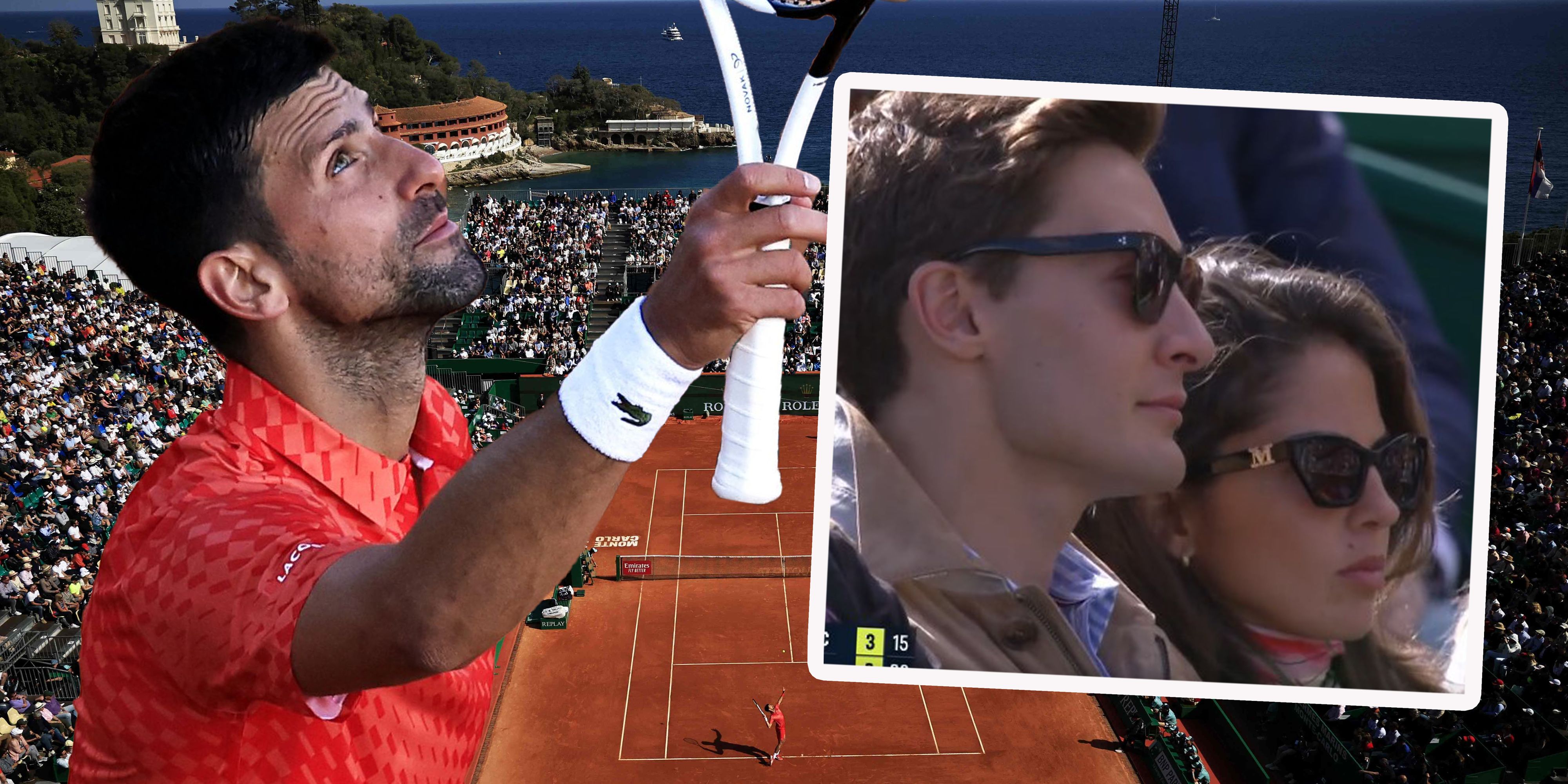 George Russell und Freundin Carmen Mundt fiebern beim Djokovic-Auftritt in Monte Carlo mit.