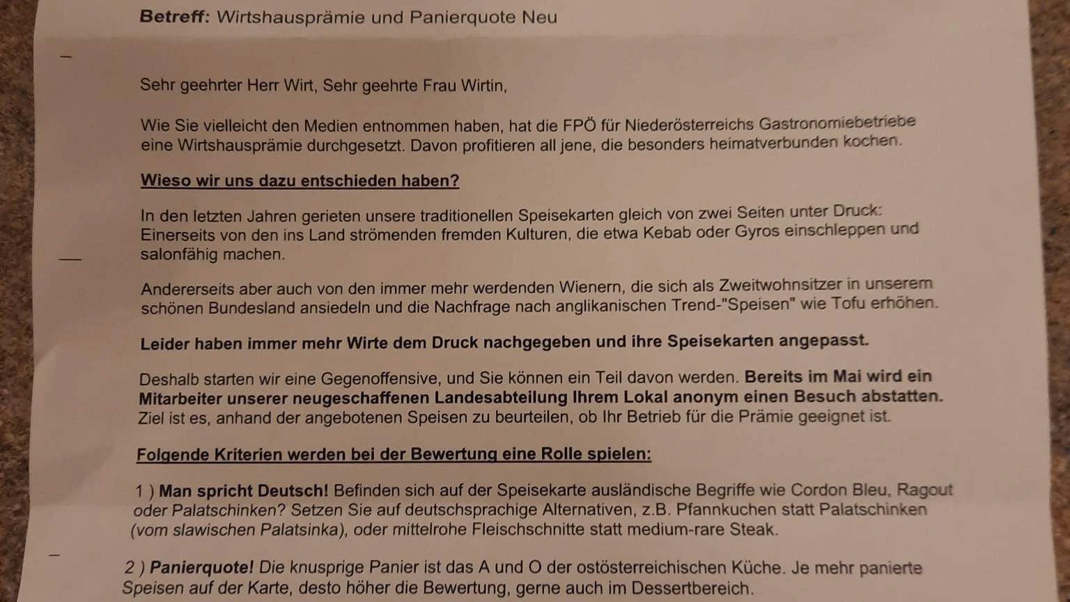 So sieht der FPÖ-Fake-Brief aus.