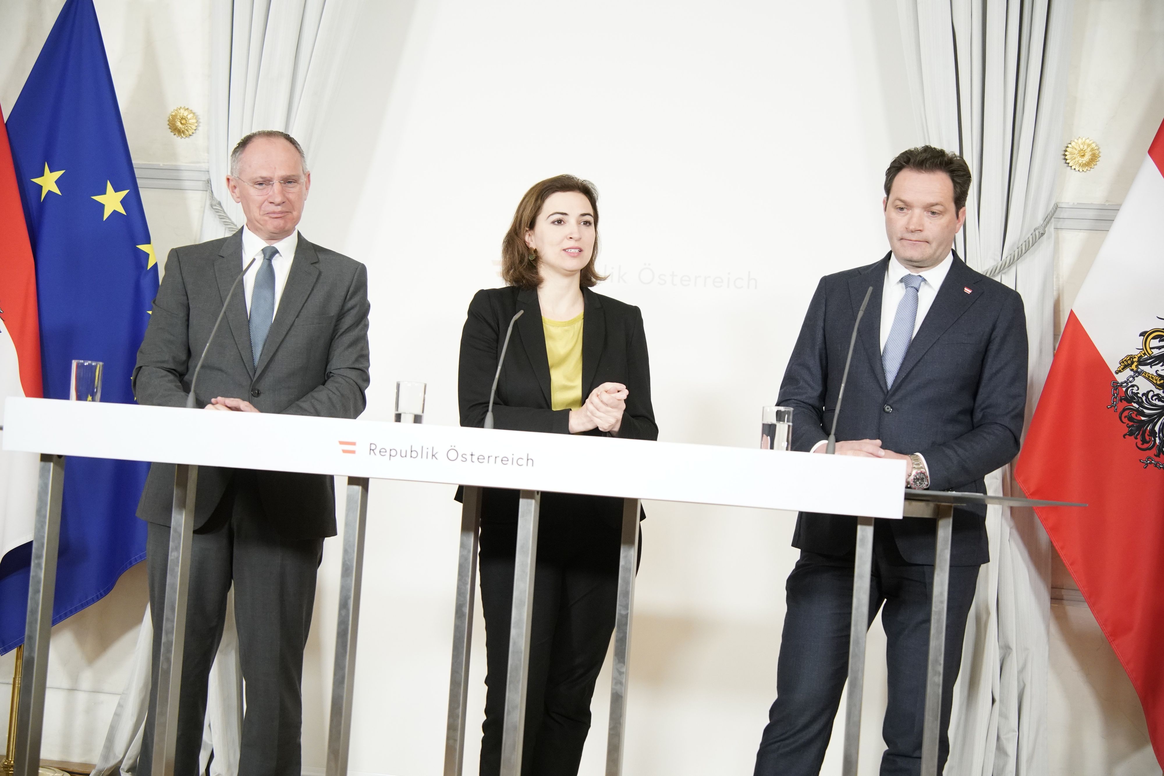 Beim Ministerrat – im Bild Innenminister Gerhard Karner, Justizministerin Alma Zadic und Landwirtschaftsminister Norbert Totschnig – wurde die Einführung einer Taskforce zur Bekämpfung der Umweltkriminalität verkündet.