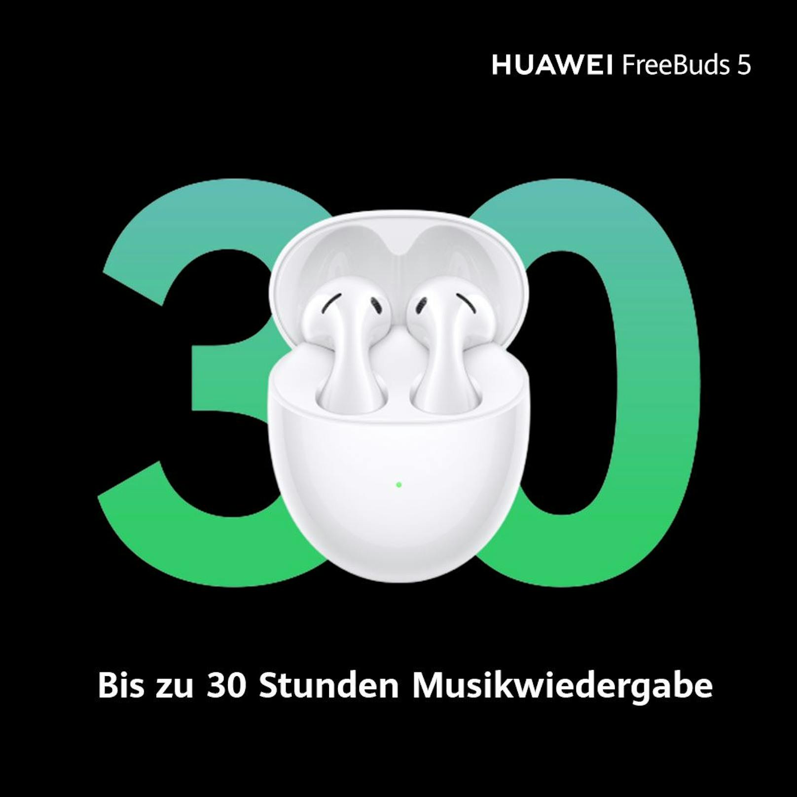 Mit einer vollen Ladung können die Huawei FreeBuds 5 bis zu 30 Stunden genutzt werden.