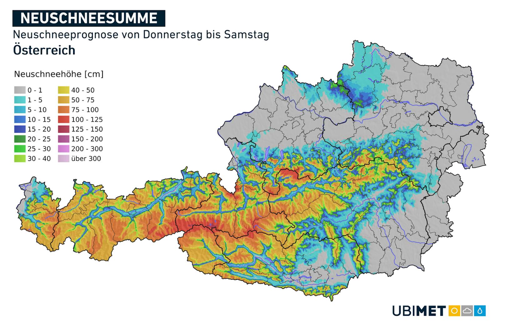 In der Nacht auf Freitag fällt die Schneefallgrenze im östlichen Berg- und Hügelland teils sogar bis 400 m ab.