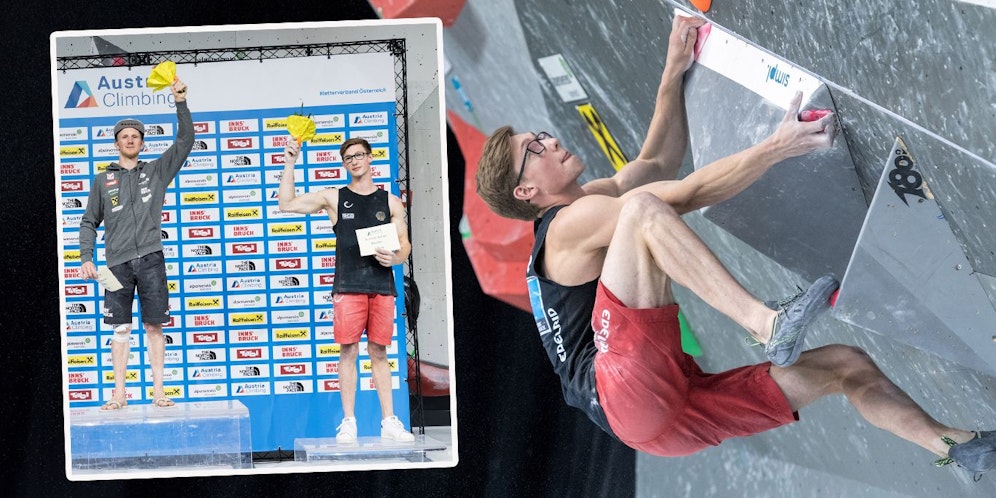 Christoph Schweiger ist tot. 2020 jubelte der Boulderer noch neben Österreichs Star Jakob Schubert (l.) auf dem Innsbruck-Podium.