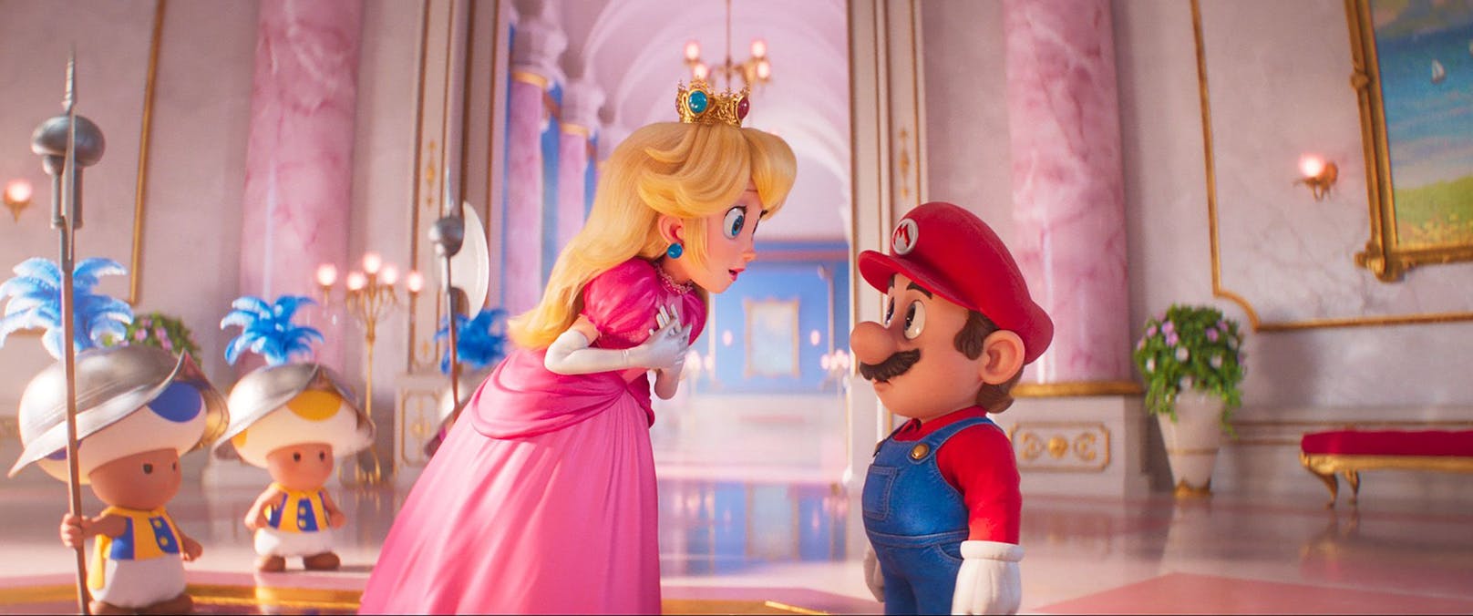 Mario bittet Prinzessin Peach um Hilfe.