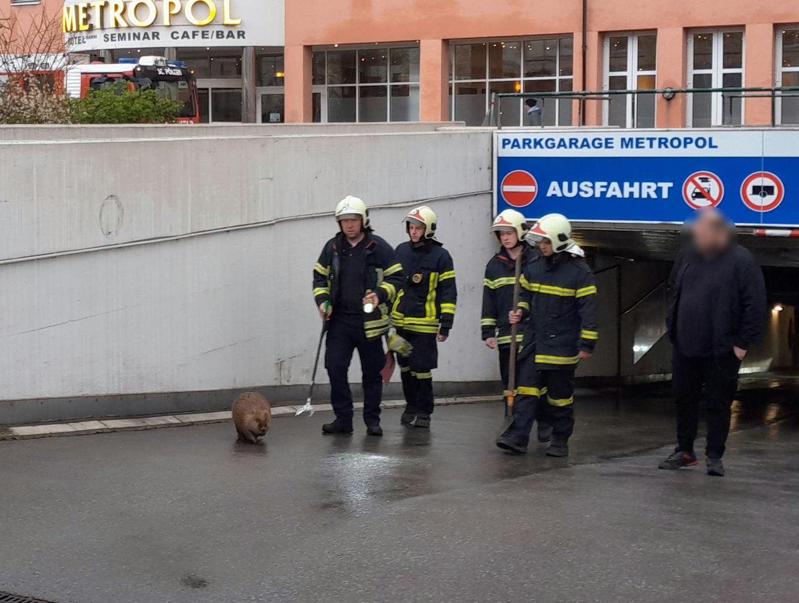 Geduldig begleitete die Feuerwehr den kleinen Baumeister nach Hause.