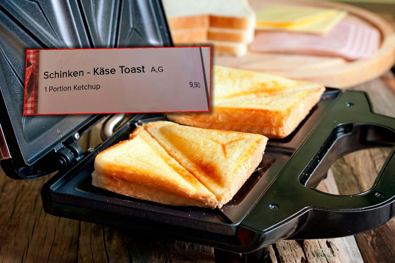 Der Preis für einen Schinken-Käse-Toast: 9,90 Euro