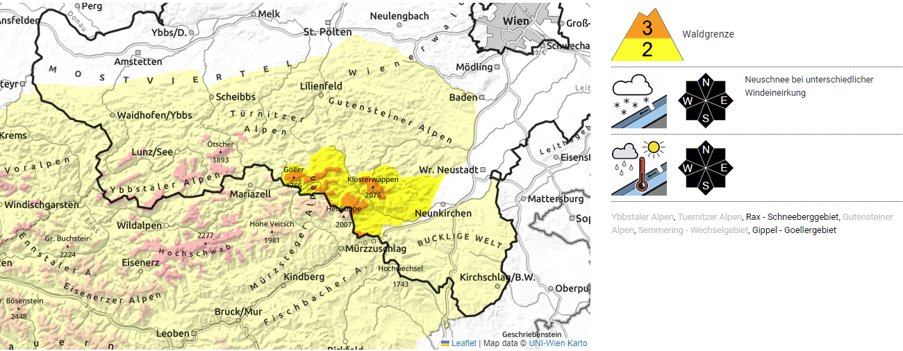 Erhebliche Lawinengefahr in den Ybbstaler Alpen.