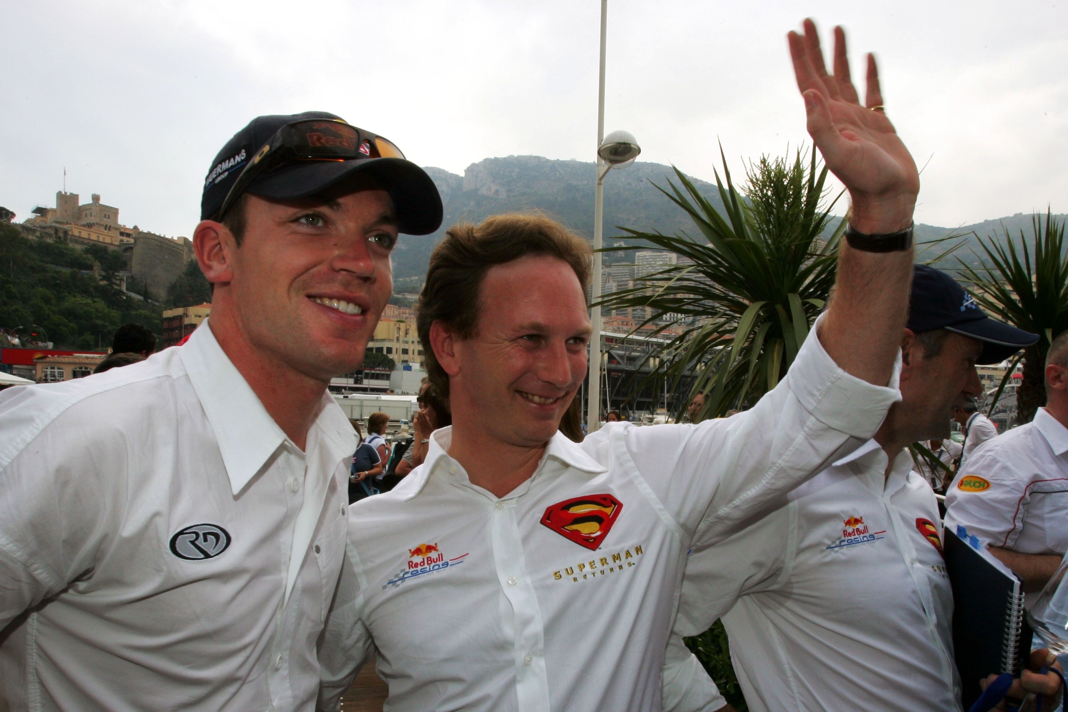 Robert Doornbos mit Red-Bull-Teamchef Christian Horner.