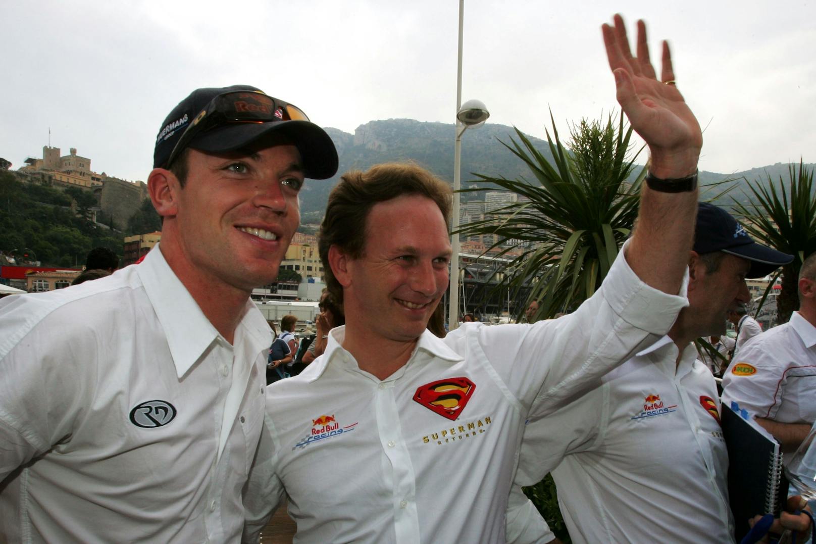 Robert Doornbos mit Red-Bull-Teamchef Christian Horner.