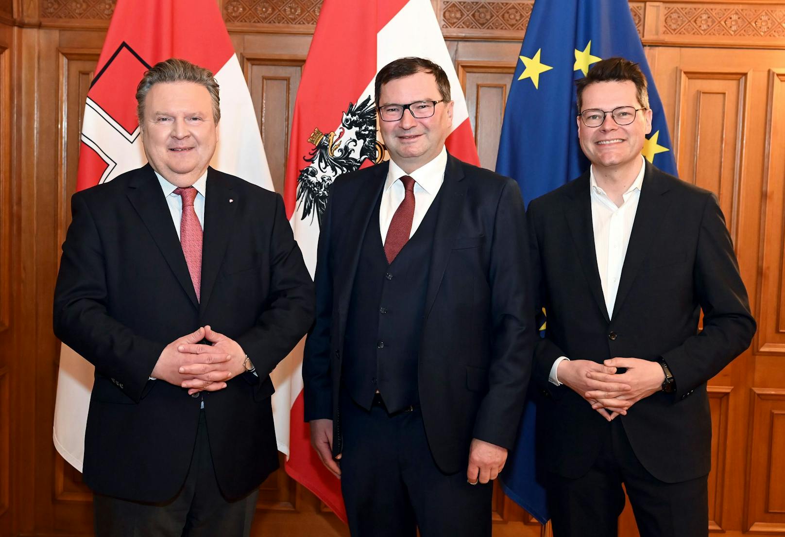 Bürgermeister Michael Ludwig (SPÖ), LK-Wien-Präsident Norbert Walter und Umweltstadtrat Jürgen Czernohorszky (SPÖ) (v.l.n.r)