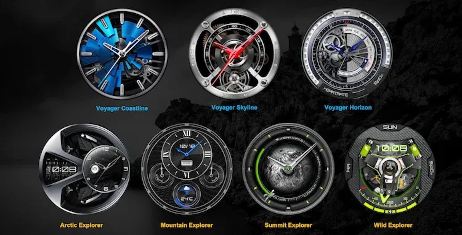 Die neuen Explorer- und Voyager-Watch-Faces der Huawei Watch Ultimate.