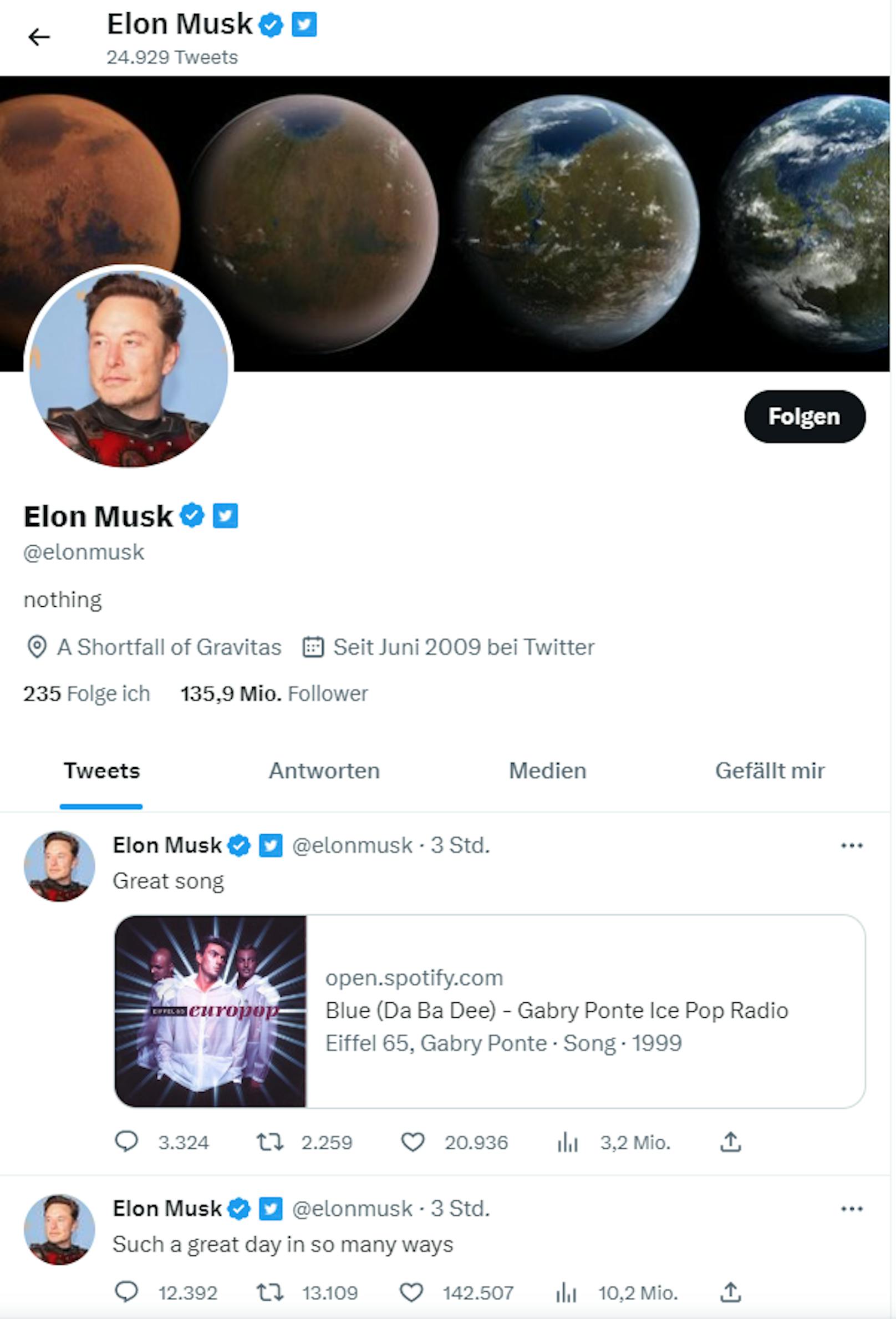 So sehen Profile mit dem blauen Häkchen aus. Hier am Beispiel von Elon Musk zu sehen.