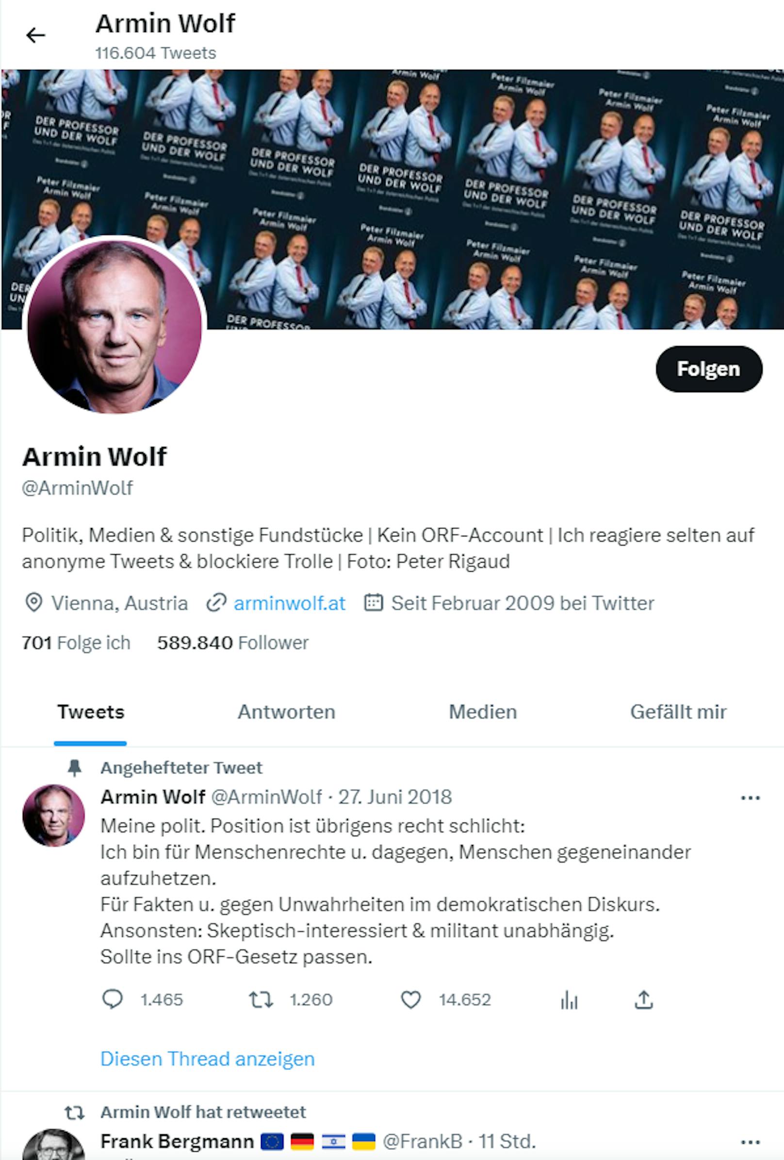 Am Donnerstag hat Twitter die kostenlosen Verifikations-Häkchen entfernt. Hier etwa beim ORF-Anchor Armin Wolf.