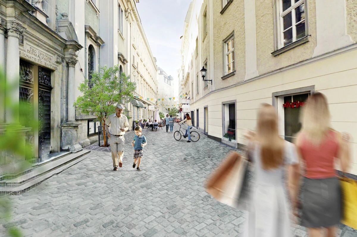 So würde die Domgasse aussehen, wenn überhaupt keine Autos erlaubt wären.