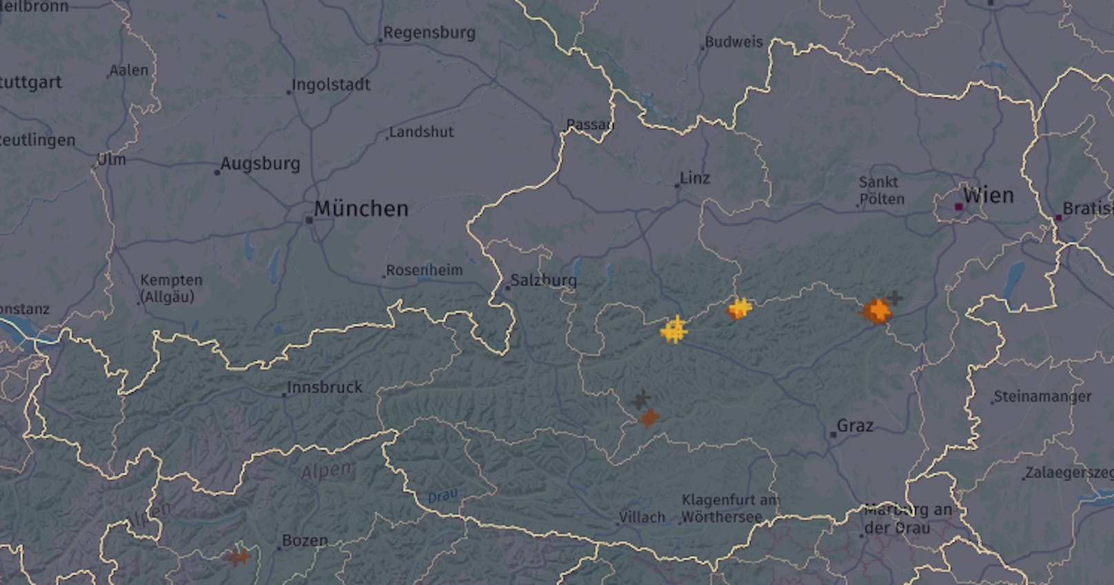 Die Gewitter-Karte für Österreich 