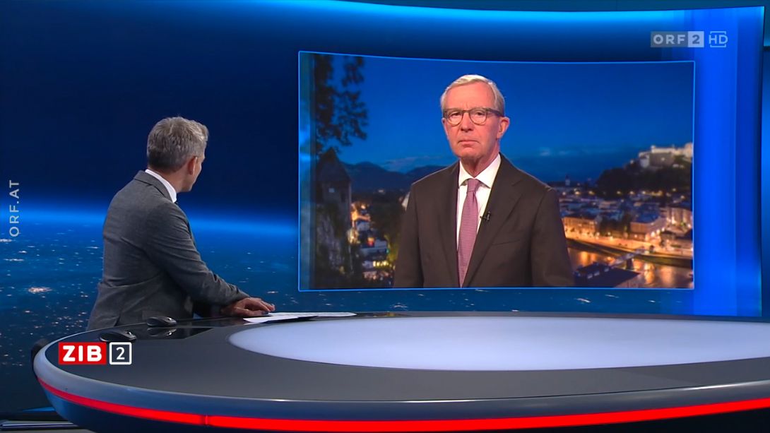 Wilfried Haslauer (ÖVP) in der ZIB2 mit Martin Thür am Sonntag der Salzburg der Landtagswahl (23. April 2023).
