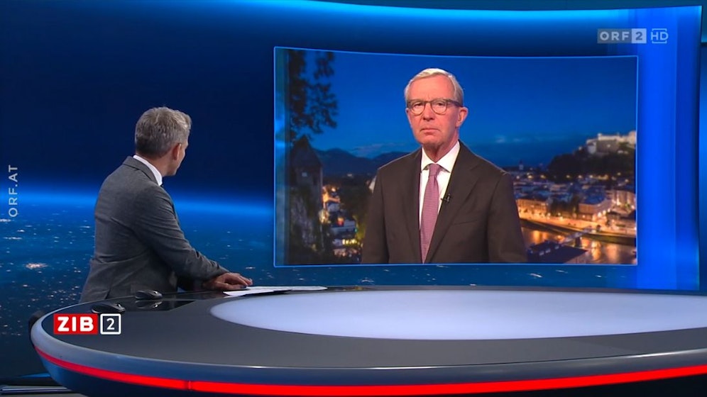 Wilfried Haslauer (ÖVP) in der ZIB2 mit Martin Thür am Sonntag der Salzburg der Landtagswahl (23. April 2023).