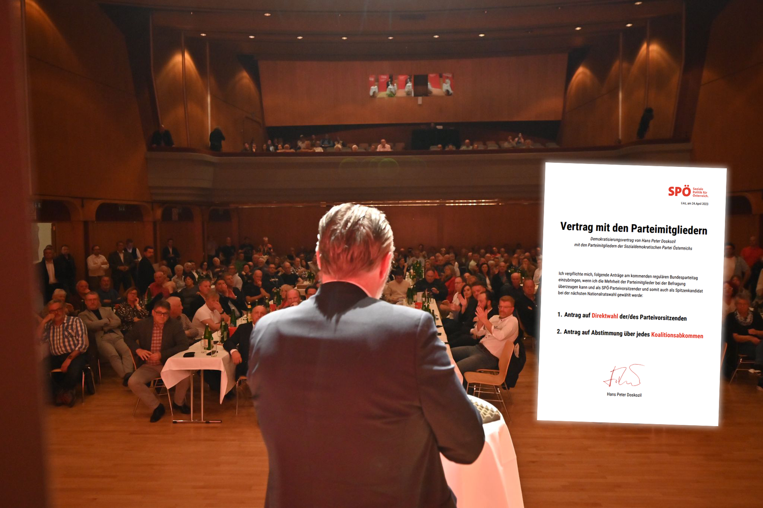 Nach seinem Auftritt in Knittelfeld wird in Linz ein SPÖ-Vertrag präsentiert.